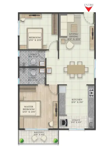 2 BHK Floor Plan