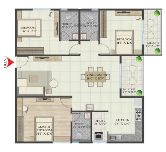3 BHK Floor Plan